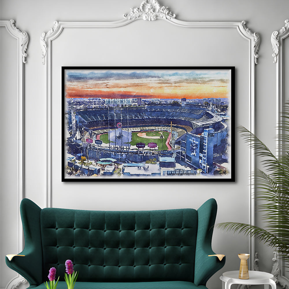 Dodger Stadium, Los Angeles Dodgers Watercolor, Sport Gift Art, Framed Art Print Wall Decor