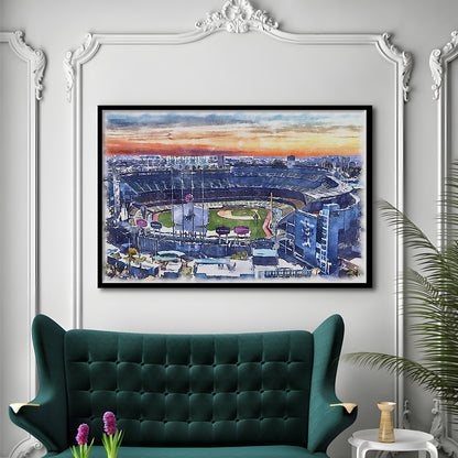 Dodger Stadium, Los Angeles Dodgers Watercolor, Sport Gift Art, Framed Art Print Wall Decor