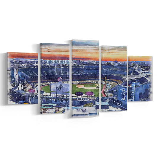Dodger Stadium, Los Angeles Dodgers Watercolor, Sport Art, Mixed 5 Panel, Canvas Print Wall Art