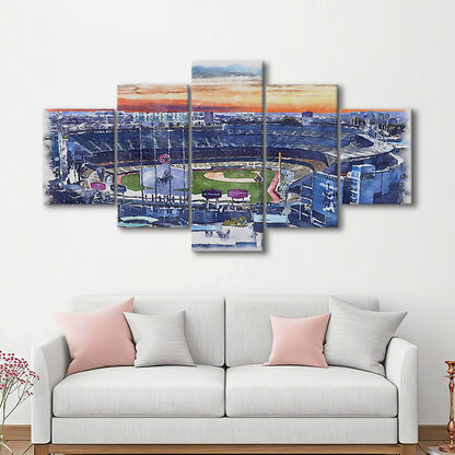 Dodger Stadium, Los Angeles Dodgers Watercolor, Sport Art, Mixed 5 Panel, Canvas Print Wall Art
