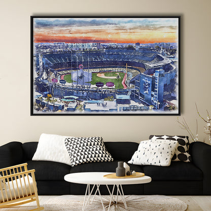 Dodger Stadium, Los Angeles Dodgers Watercolor, Sport Gift Art, Framed Canvas Print Wall Art