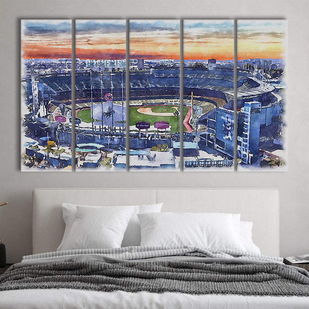 Dodger Stadium, Los Angeles Dodgers Watercolor, Sport Art, Extra Large Canvas Print Wall Art