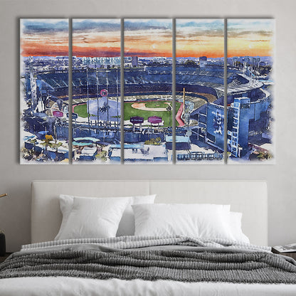 Dodger Stadium, Los Angeles Dodgers Watercolor, Sport Art, Extra Large Canvas Print Wall Art