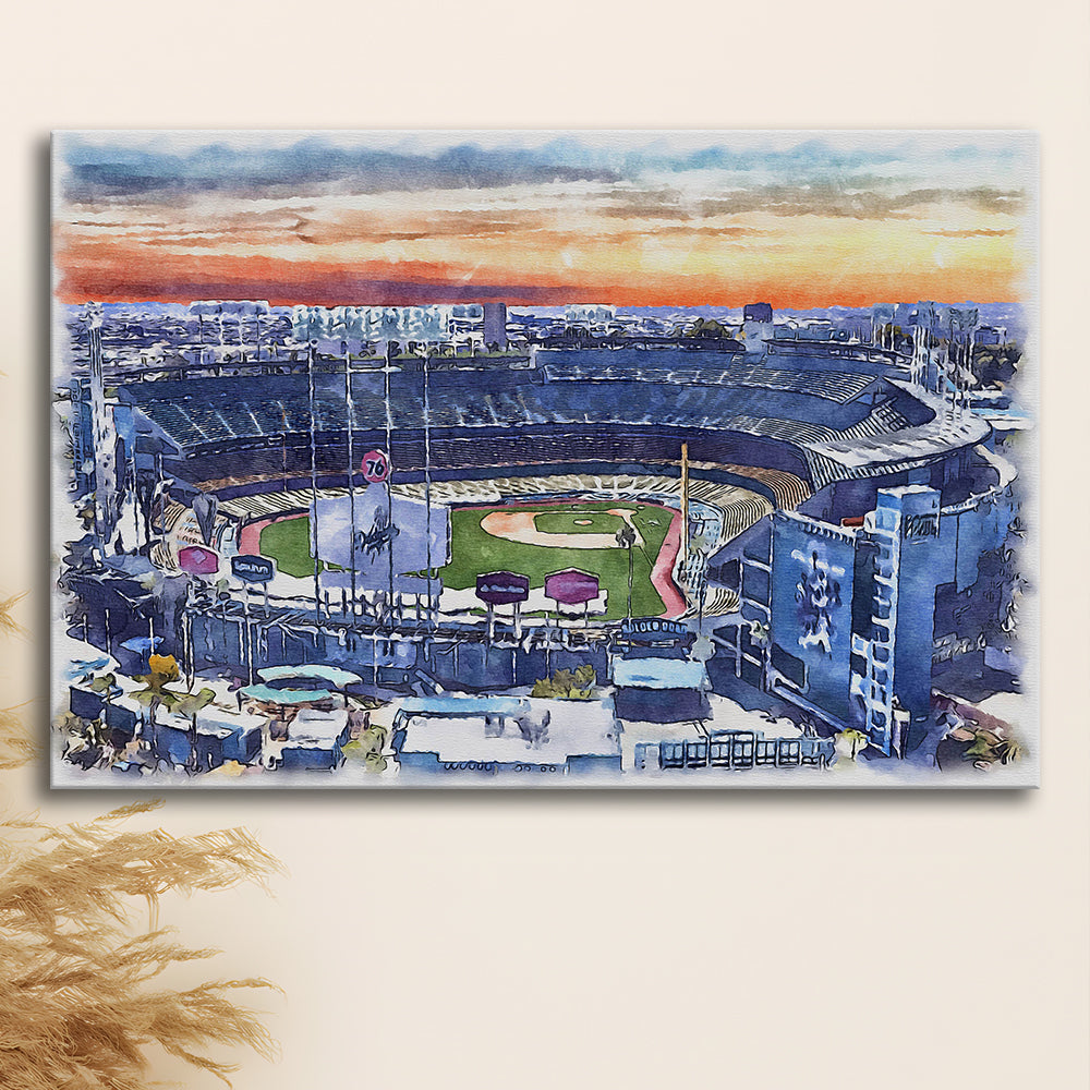 Dodger Stadium, Los Angeles Dodgers Watercolor, Sport Art, Gifts for him, Canvas Print Wall Art