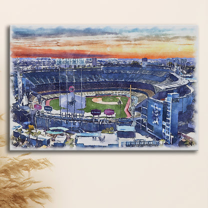 Dodger Stadium, Los Angeles Dodgers Watercolor, Sport Art, Gifts for him, Canvas Print Wall Art