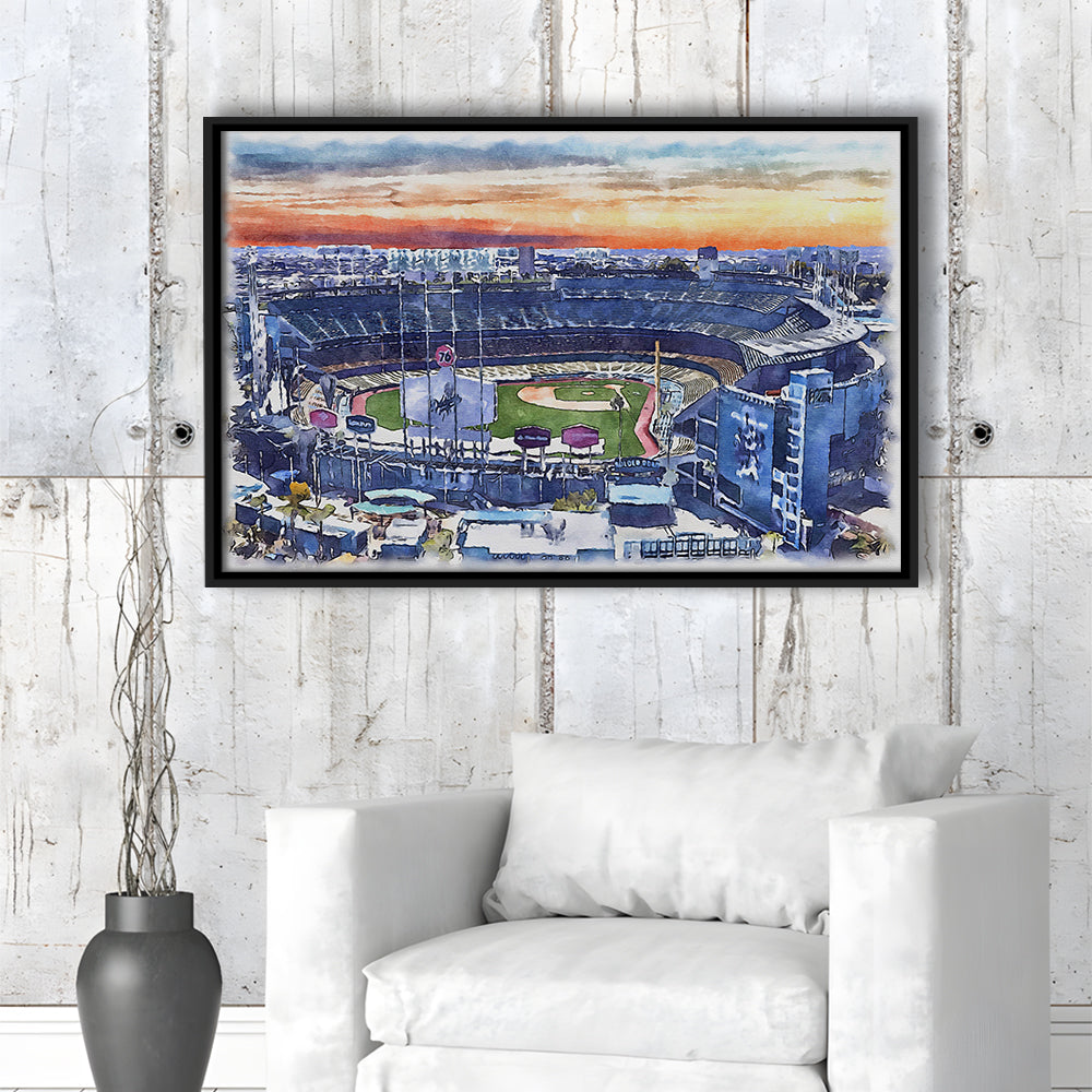 Dodger Stadium, Los Angeles Dodgers Watercolor, Sport Gift Art, Framed Canvas Print Wall Art