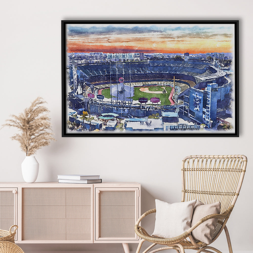 Dodger Stadium, Los Angeles Dodgers Watercolor, Sport Gift Art, Framed Canvas Print Wall Art