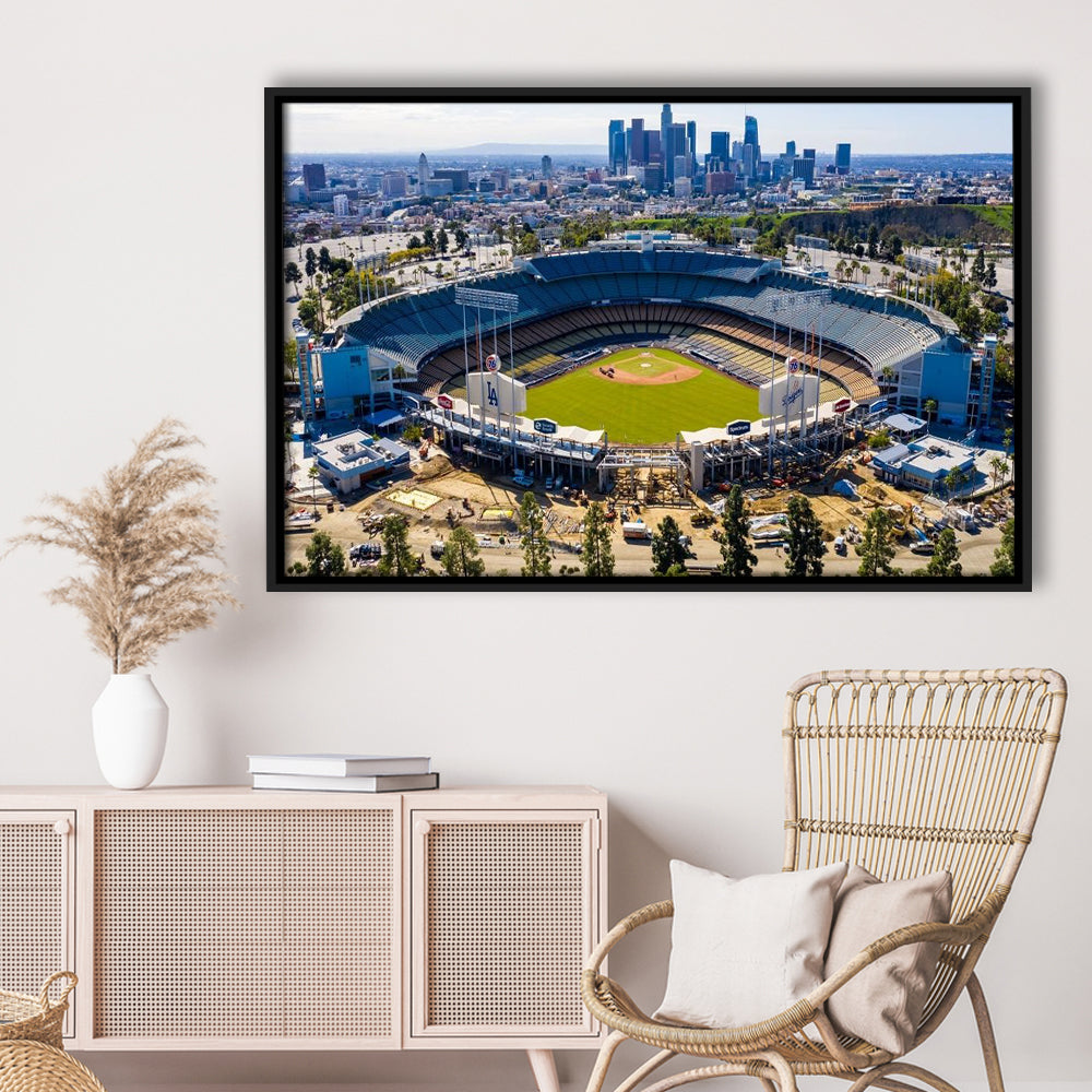 Dodger Stadium Aerial View, Stadium Canvas, Sport Art, Framed Canvas Print Wall Art, Floating Frame