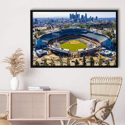 Dodger Stadium Aerial View, Stadium Canvas, Sport Art, Framed Canvas Print Wall Art, Floating Frame