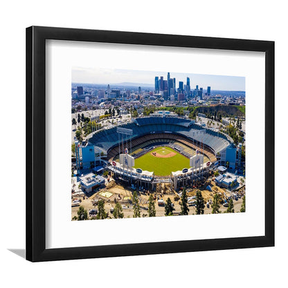 Dodger Stadium Aerial View, Stadium Canvas, Sport Art, Gift for him, White Border Framed Art Print Wall Decor