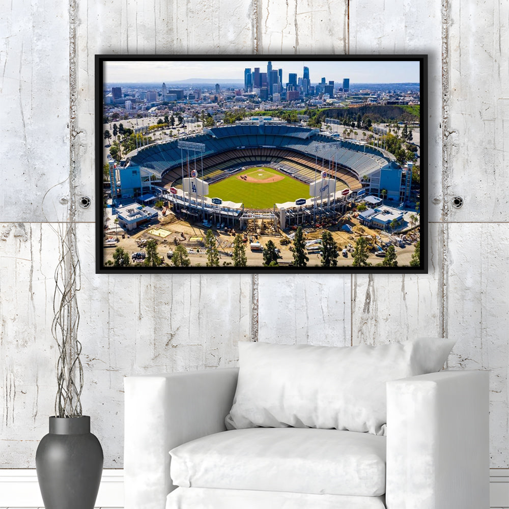 Dodger Stadium Aerial View, Stadium Canvas, Sport Art, Framed Canvas Print Wall Art, Floating Frame