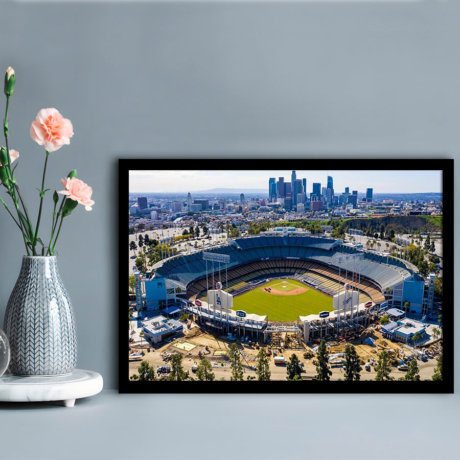 Dodger Stadium Aerial View, Stadium Canvas, Sport Art, Gift for him, Framed Art Print Wall Decor, Picture Framed