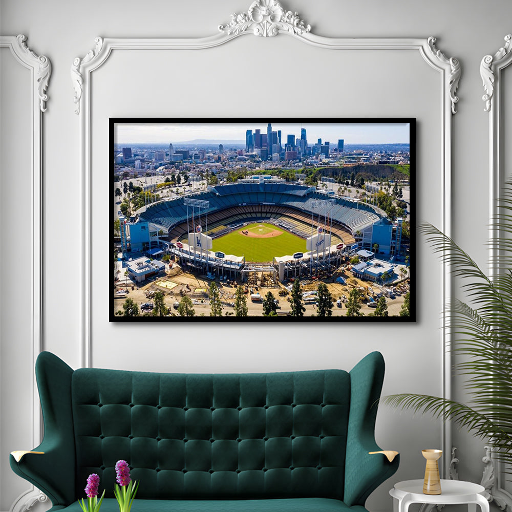 Dodger Stadium Aerial View, Stadium Canvas, Sport Art, Gift for him, Framed Art Print Wall Decor, Picture Framed