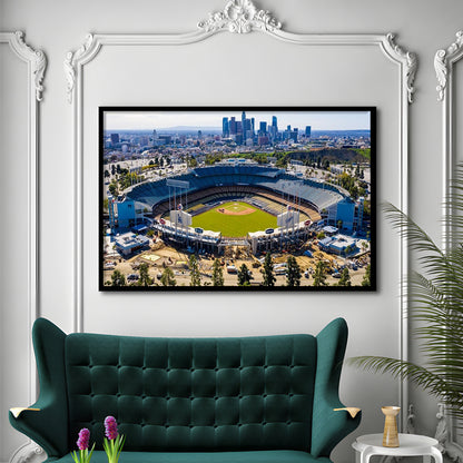Dodger Stadium Aerial View, Stadium Canvas, Sport Art, Gift for him, Framed Art Print Wall Decor, Picture Framed