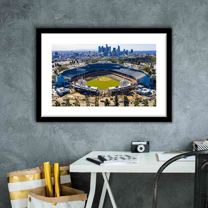 Dodger Stadium Aerial View, Stadium Canvas, Sport Art, Gift for him, White Border Framed Art Print Wall Decor