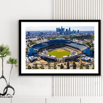 Dodger Stadium Aerial View, Stadium Canvas, Sport Art, Gift for him, White Border Framed Art Print Wall Decor