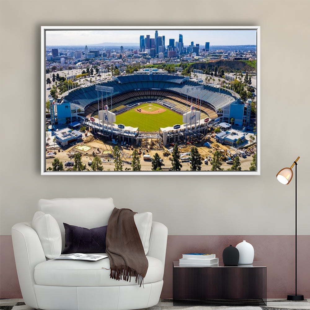 Dodger Stadium Aerial View, Stadium Canvas, Sport Art, Framed Canvas Print Wall Art, Floating Frame