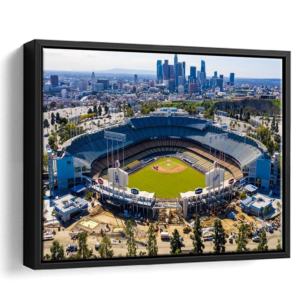 Dodger Stadium Aerial View, Stadium Canvas, Sport Art, Framed Canvas Print Wall Art, Floating Frame