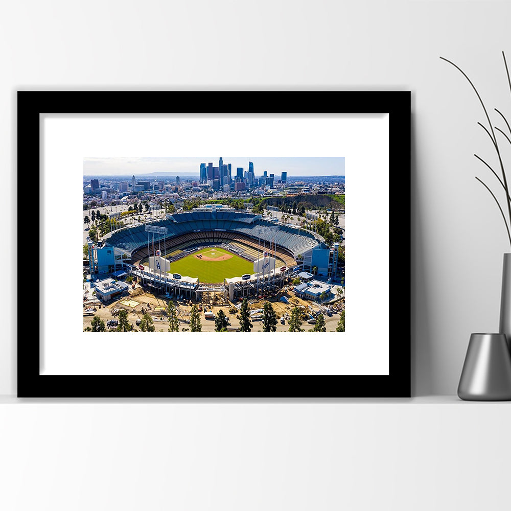 Dodger Stadium Aerial View, Stadium Canvas, Sport Art, Gift for him, White Border Framed Art Print Wall Decor