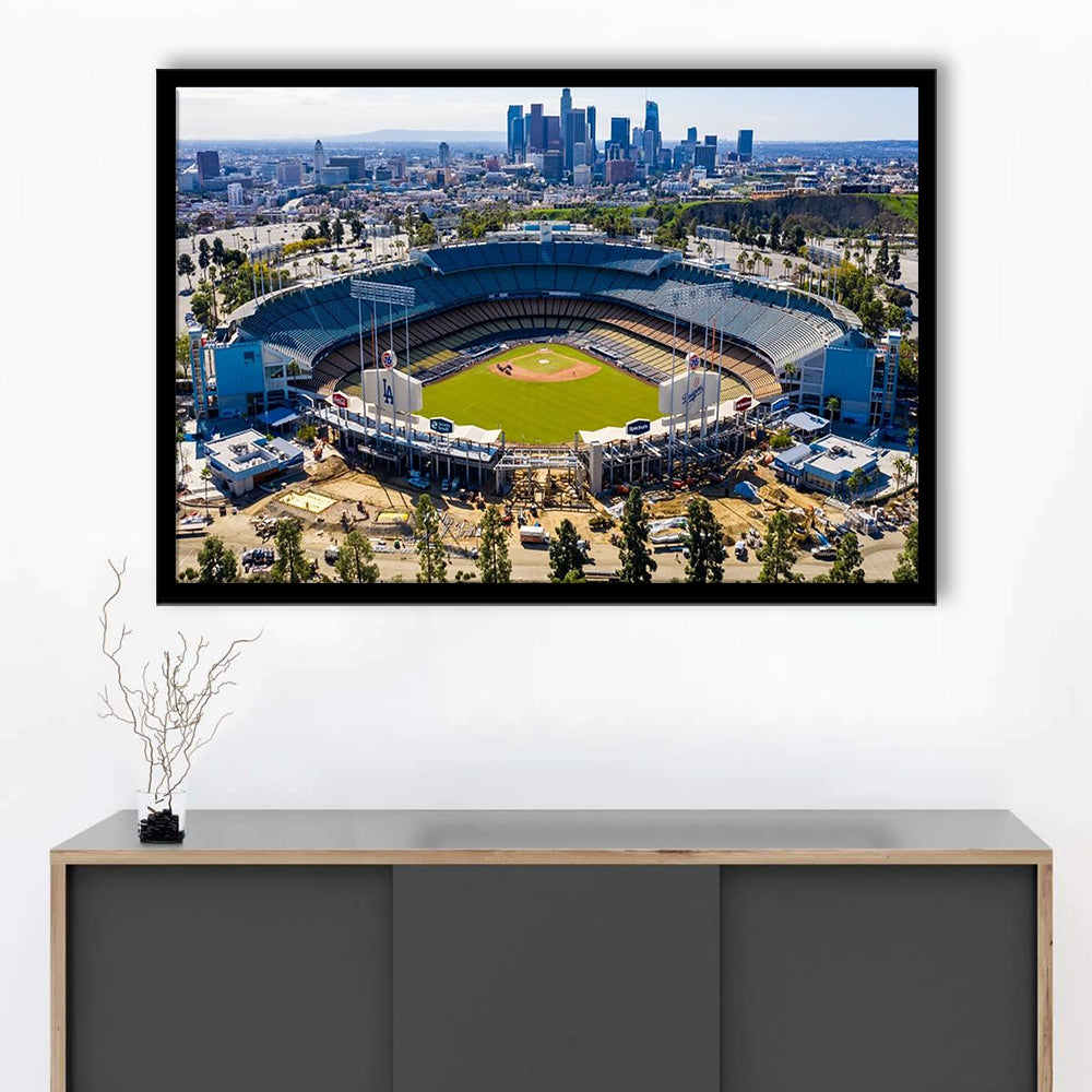 Dodger Stadium Aerial View, Stadium Canvas, Sport Art, Gift for him, Framed Art Print Wall Decor, Picture Framed
