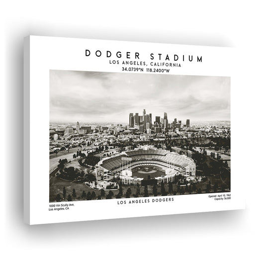 Dodger Stadium Black And White, Los Angeles Dodgers Baseball Stadium Wall Art, Canvas Print Wall Art, Man Cave Gift