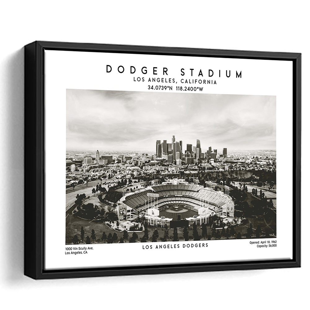 Dodger Stadium Black And White, Los Angeles Dodgers Baseball Stadium Wall Art, Framed Canvas Print Wall Art