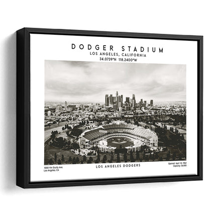 Dodger Stadium Black And White, Los Angeles Dodgers Baseball Stadium Wall Art, Framed Canvas Print Wall Art