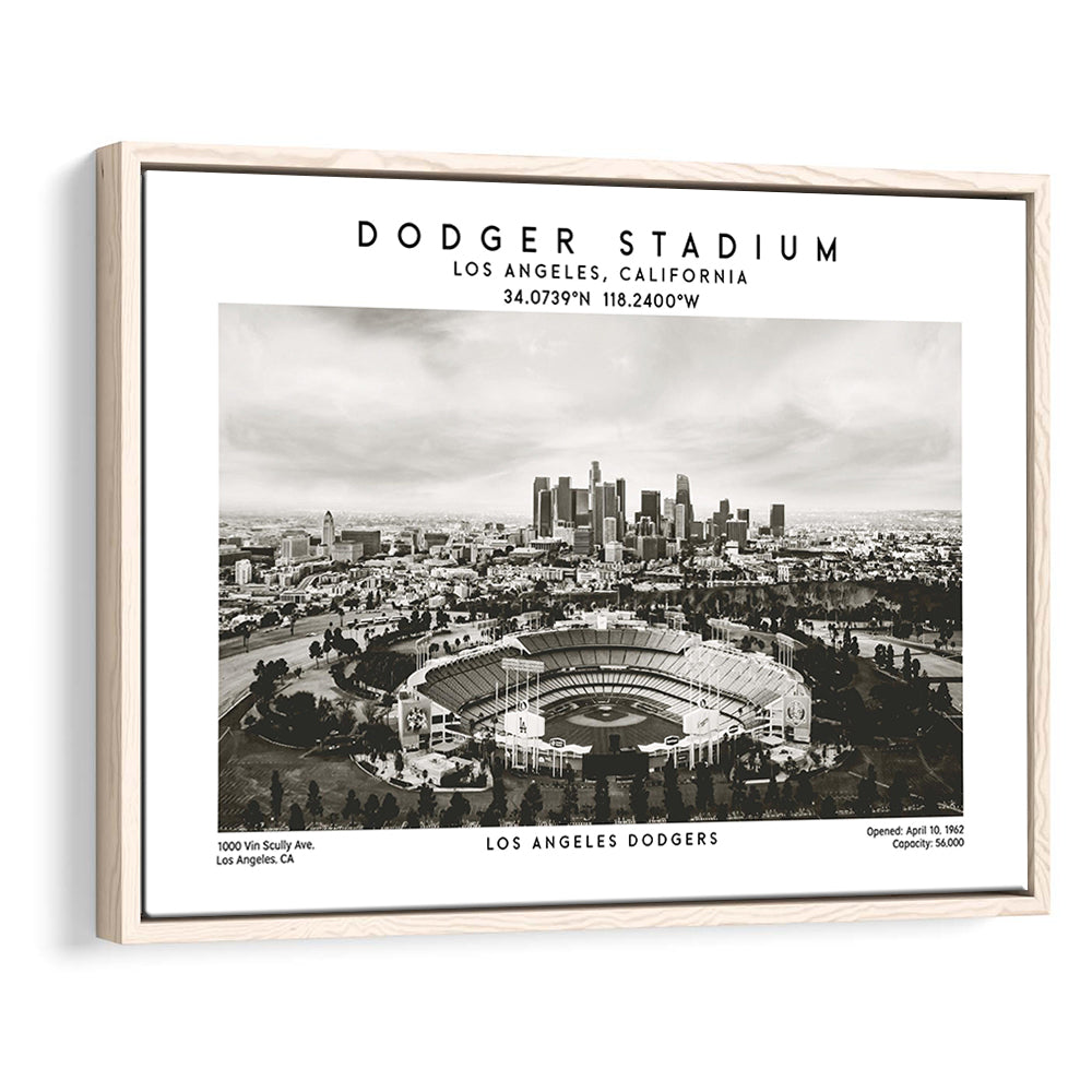 Dodger Stadium Black And White, Los Angeles Dodgers Baseball Stadium Wall Art, Framed Canvas Print Wall Art