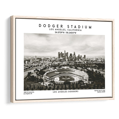 Dodger Stadium Black And White, Los Angeles Dodgers Baseball Stadium Wall Art, Framed Canvas Print Wall Art