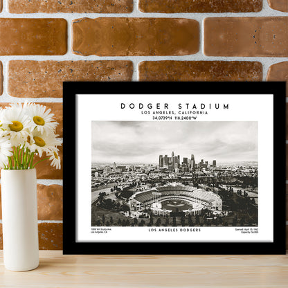 Dodger Stadium Black And White, Los Angeles Dodgers Baseball Stadium Wall Art, Framed Art Print Wall Decor