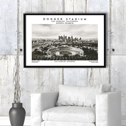 Dodger Stadium Black And White, Los Angeles Dodgers Baseball Stadium Wall Art, Framed Canvas Print Wall Art