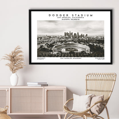 Dodger Stadium Black And White, Los Angeles Dodgers Baseball Stadium Wall Art, Framed Canvas Print Wall Art