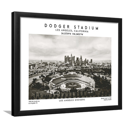Dodger Stadium Black And White, Los Angeles Dodgers Baseball Stadium Wall Art, Framed Art Print Wall Decor