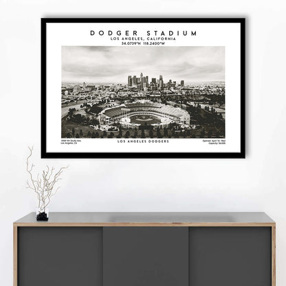 Dodger Stadium Black And White, Los Angeles Dodgers Baseball Stadium Wall Art, Framed Art Print Wall Decor