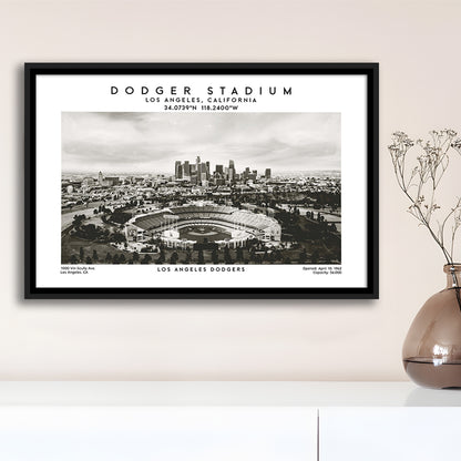 Dodger Stadium Black And White, Los Angeles Dodgers Baseball Stadium Wall Art, Framed Canvas Print Wall Art