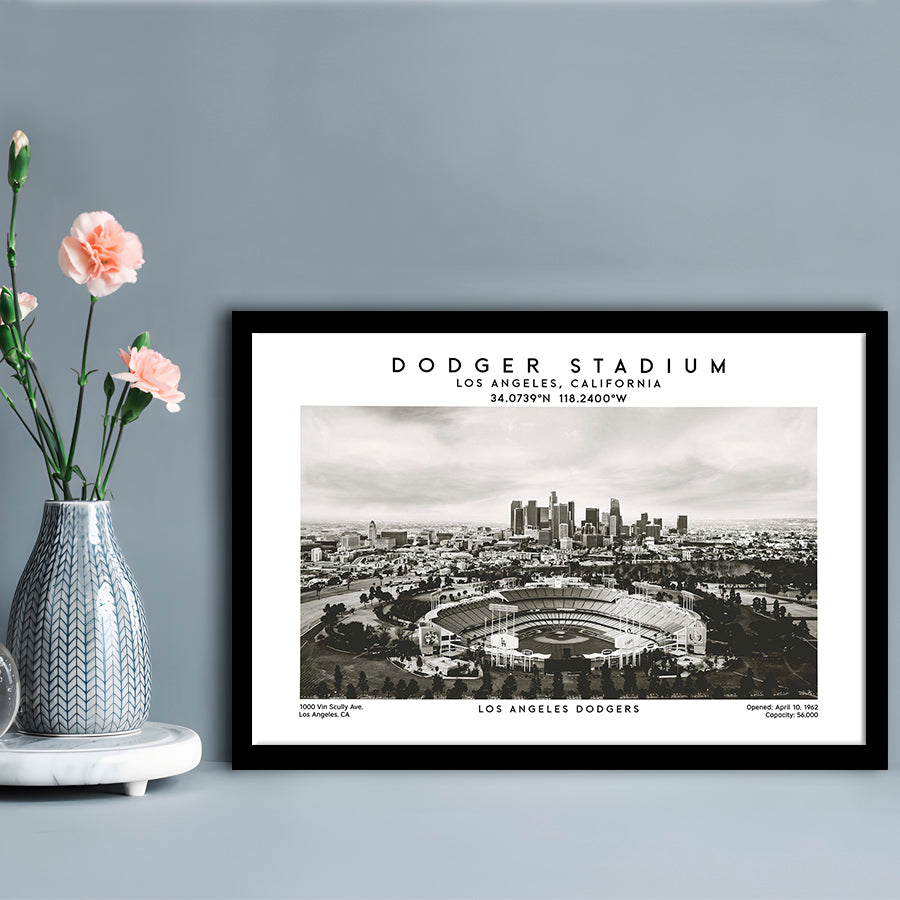 Dodger Stadium Black And White, Los Angeles Dodgers Baseball Stadium Wall Art, Framed Art Print Wall Decor