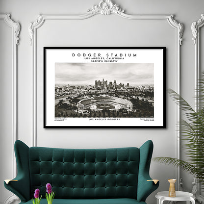 Dodger Stadium Black And White, Los Angeles Dodgers Baseball Stadium Wall Art, Framed Art Print Wall Decor