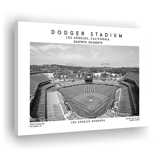 Dodger Stadium Black And White, Los Angeles Baseball Stadium Wall Art, Canvas Print Wall Art, Man Cave Gift