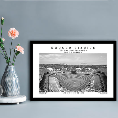 Dodger Stadium Black And White, Los Angeles Baseball Stadium Wall Art, Framed Art Print Wall Decor