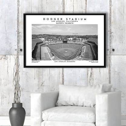 Dodger Stadium Black And White, Los Angeles Baseball Stadium Wall Art, Framed Canvas Print Wall Art