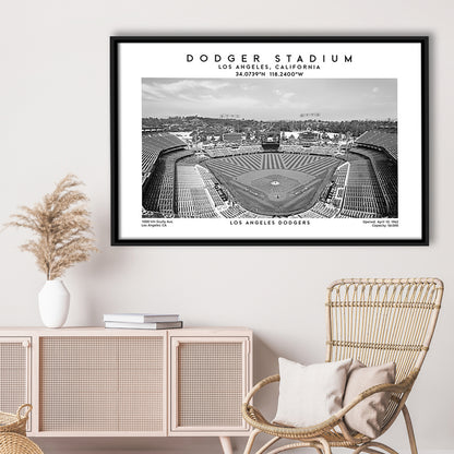 Dodger Stadium Black And White, Los Angeles Baseball Stadium Wall Art, Framed Canvas Print Wall Art