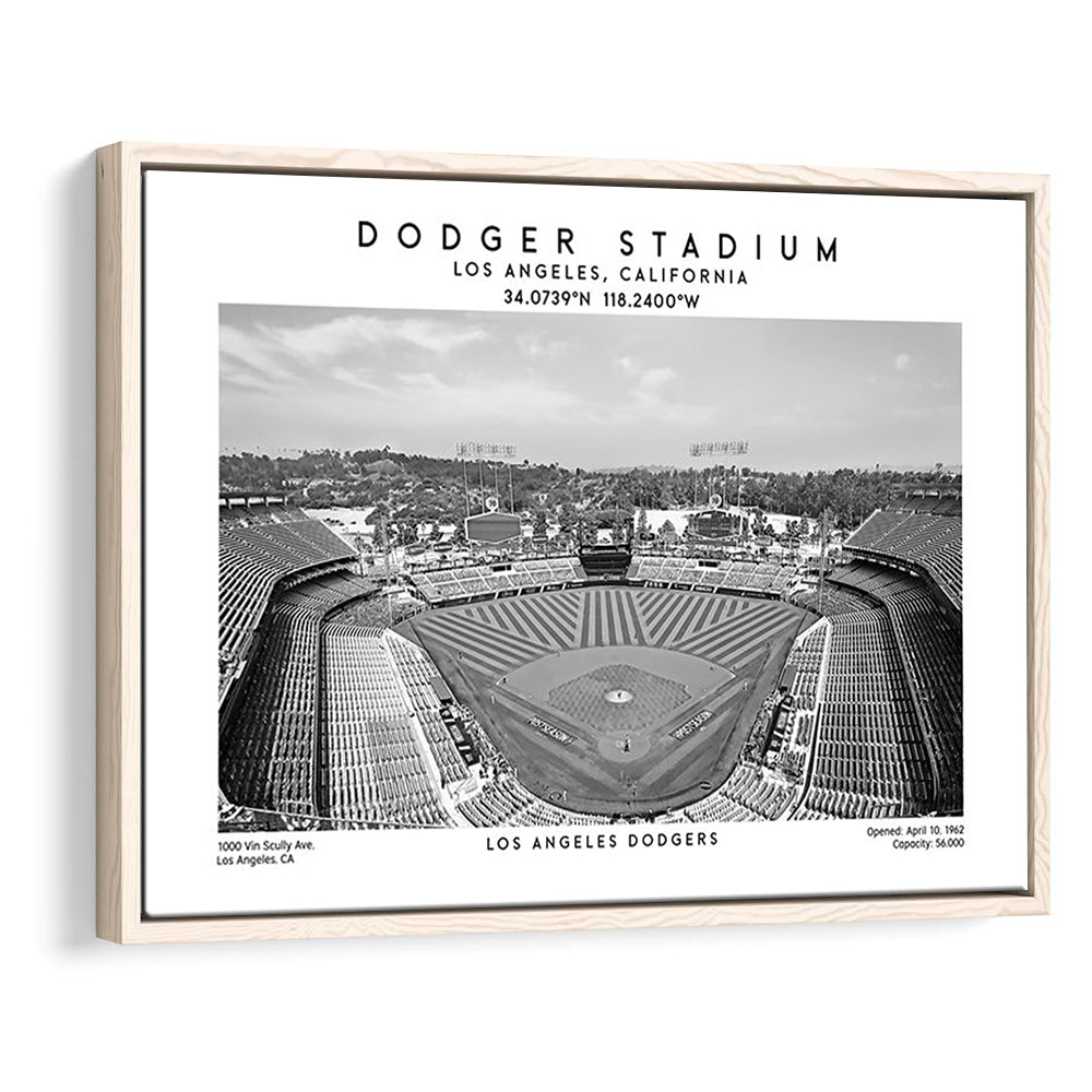 Dodger Stadium Black And White, Los Angeles Baseball Stadium Wall Art, Framed Canvas Print Wall Art