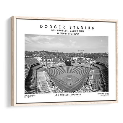 Dodger Stadium Black And White, Los Angeles Baseball Stadium Wall Art, Framed Canvas Print Wall Art