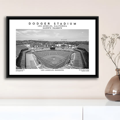 Dodger Stadium Black And White, Los Angeles Baseball Stadium Wall Art, Framed Canvas Print Wall Art