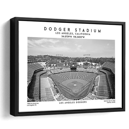 Dodger Stadium Black And White, Los Angeles Baseball Stadium Wall Art, Framed Canvas Print Wall Art