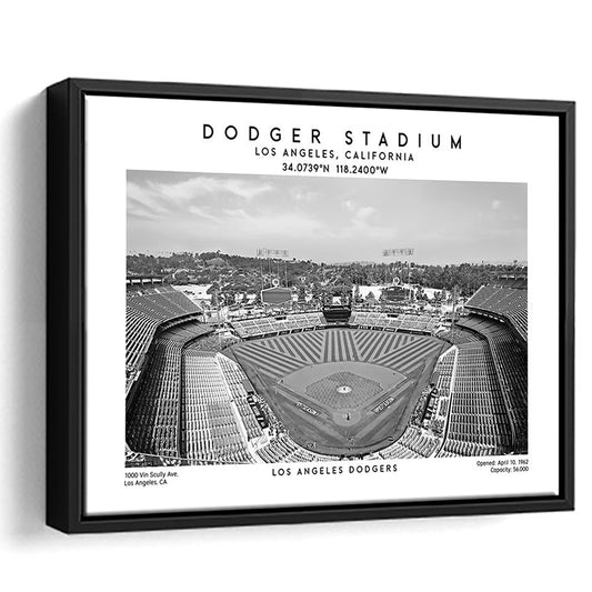 Dodger Stadium Black And White, Los Angeles Baseball Stadium Wall Art, Framed Canvas Print Wall Art