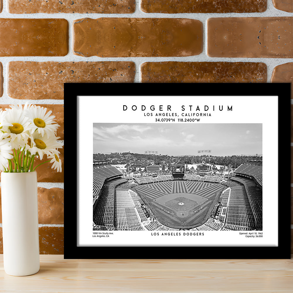 Dodger Stadium Black And White, Los Angeles Baseball Stadium Wall Art, Framed Art Print Wall Decor