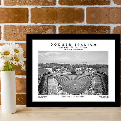 Dodger Stadium Black And White, Los Angeles Baseball Stadium Wall Art, Framed Art Print Wall Decor
