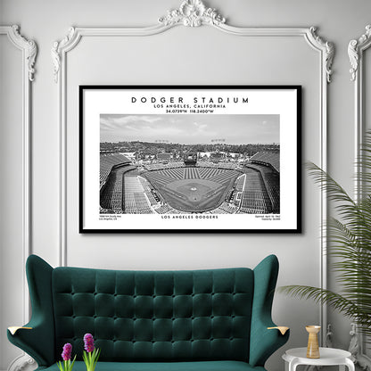 Dodger Stadium Black And White, Los Angeles Baseball Stadium Wall Art, Framed Art Print Wall Decor