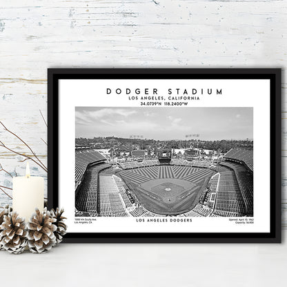 Dodger Stadium Black And White, Los Angeles Baseball Stadium Wall Art, Framed Canvas Print Wall Art